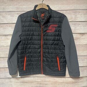Snap On Men's Black and Gray Puffer Jacket with Red Accents
